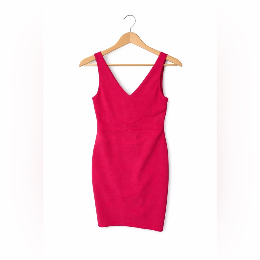 Guess Hot Pink Bodycon Mini Dress Size 6 V Neck Sleeveless Y2K Party Club Chic